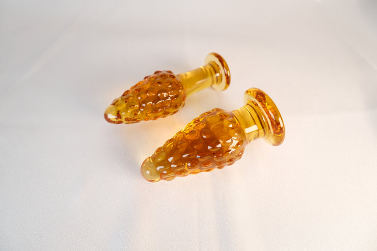 Handcrafted Smooth Amber Brown Glass Anal Butt Plug Sex Toy G-Spot Massager Masturbator Toy