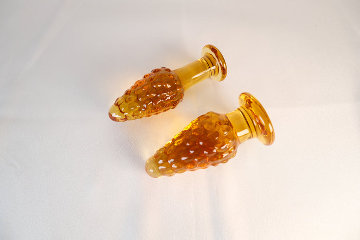 Handcrafted Smooth Amber Brown Glass Anal Butt Plug Sex Toy G-Spot Massager Masturbator Toy