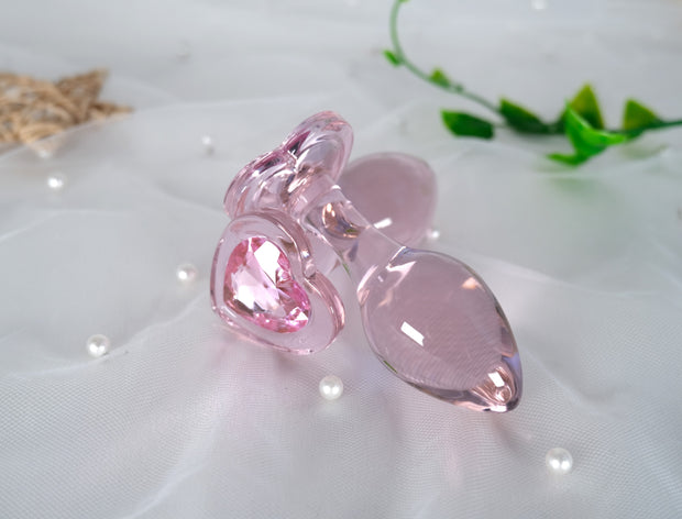 Luxury Glass Pink Heart Dildo Anal Butt Plug Sex Toy G-Spot Massager Women Men