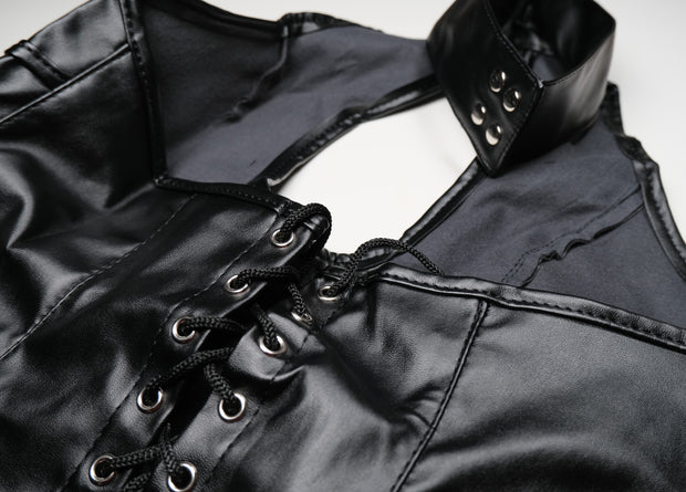 Leather Choker Dress Bodysuit Lingerie