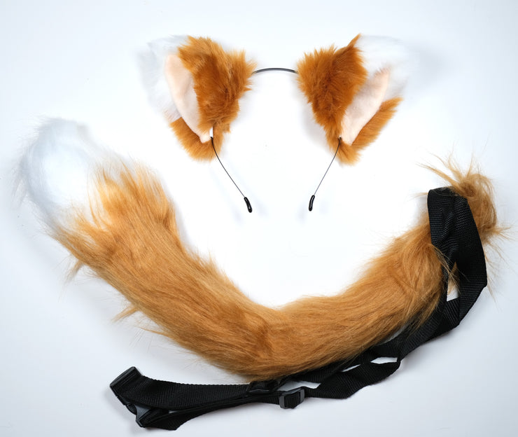 Brown Fox Ears and Tail Kit Cat Cosplay Costume Accessories