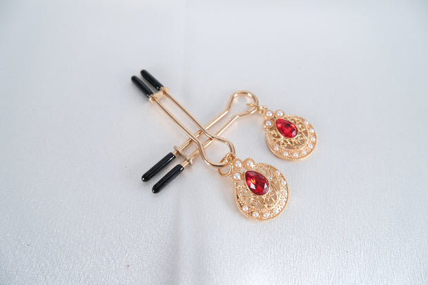 Nipple Clamps/Vagina Clip With Artificial Ruby Pearl Pendant