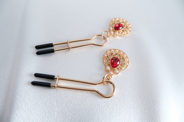Nipple Clamps/Vagina Clip With Artificial Ruby Pearl Pendant